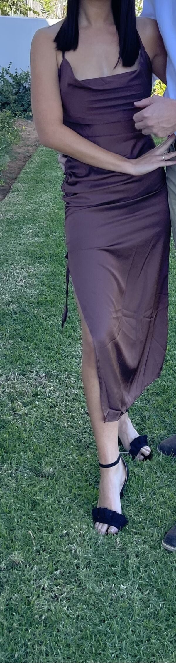 Choco dress rental in Stellenbosch, South Africa - chocolate brown silk midi dress