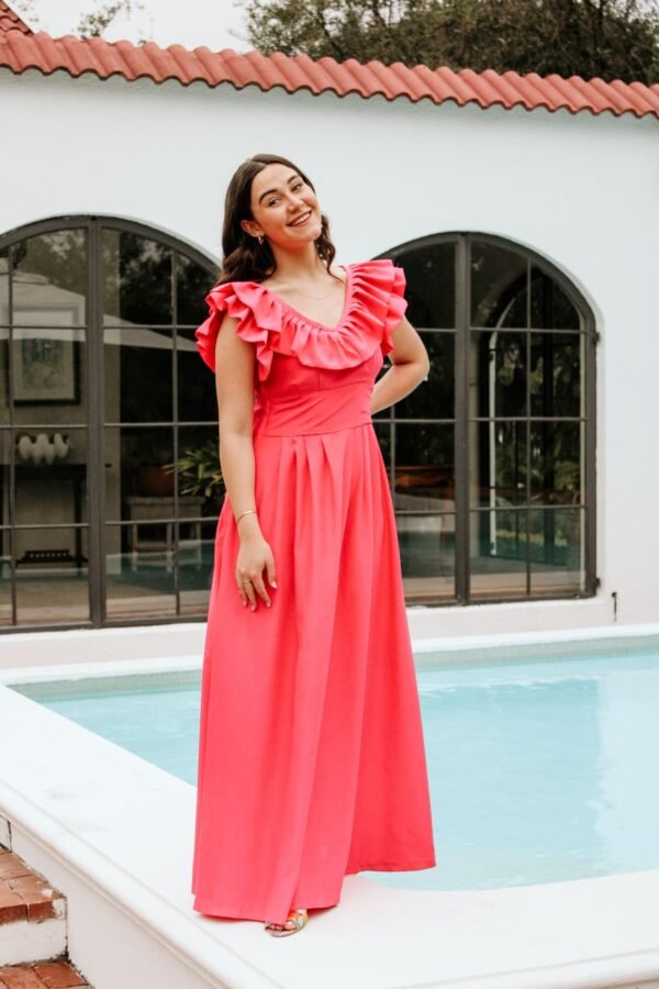 Rokkies Dress Rental Sophia Hot Pink Long Dress