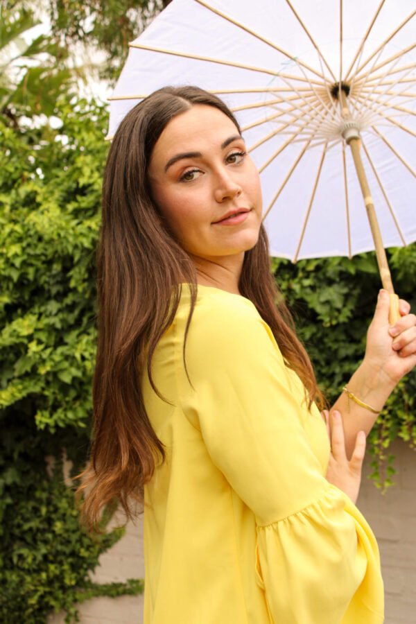 Rent the Sun's Up short yellow shift dress with wide sleeves in Stellenbosch, South Africa from Rokkies.